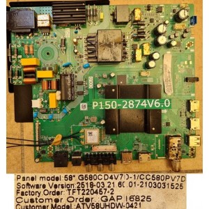 BAUHN ATV58HUDW-0421 MAIN BOARD P150-2874V6.0 TFT220457-2