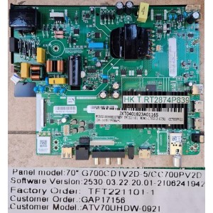 BAUHN ATV70UHDW-0921 MAIN BOARD HK.T.RT2874P839 TFT221101-1